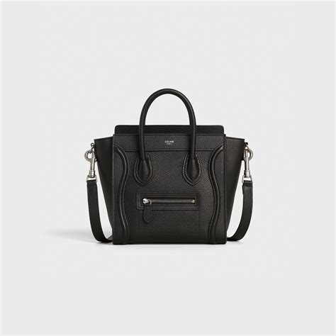 celine drummed calfskin small belt bag black|NANO LUGGAGE BAG IN DRUMMED CALFSKIN .